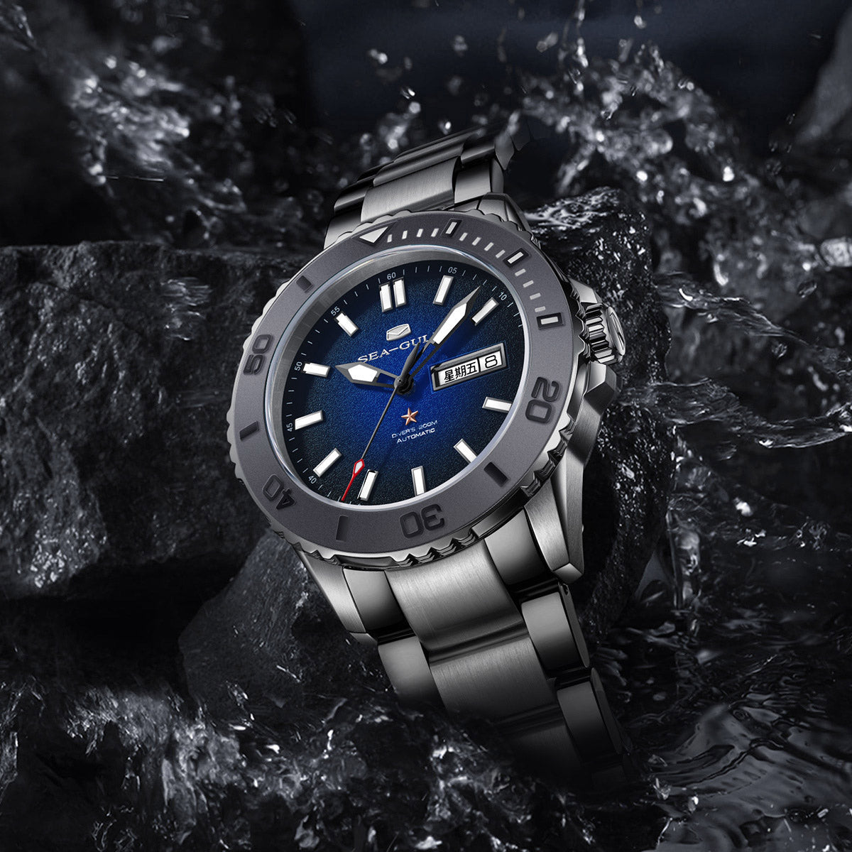 Océan 200m Étanche Cadran Scintillant Céramique Lunette Plongée 44mm